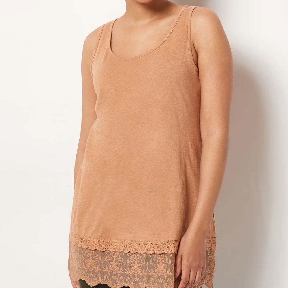 Logo By Lori GOLDSTEIN QVC Cream Sleeveless Tank Top with Lace Trim